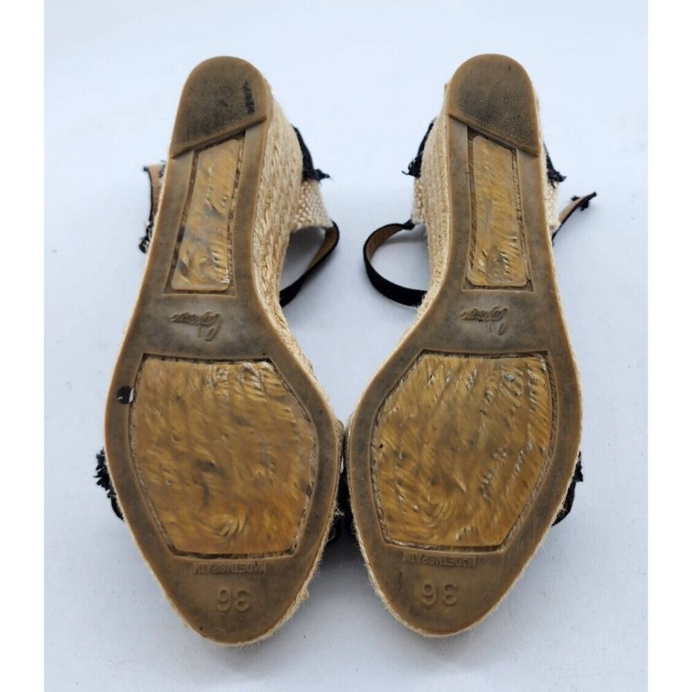 CASTANER Open Toe‎ Ankle Strap Wedge Sandals Espadrille Shoes Black/Beige Size 6 - Picture 13 of 16